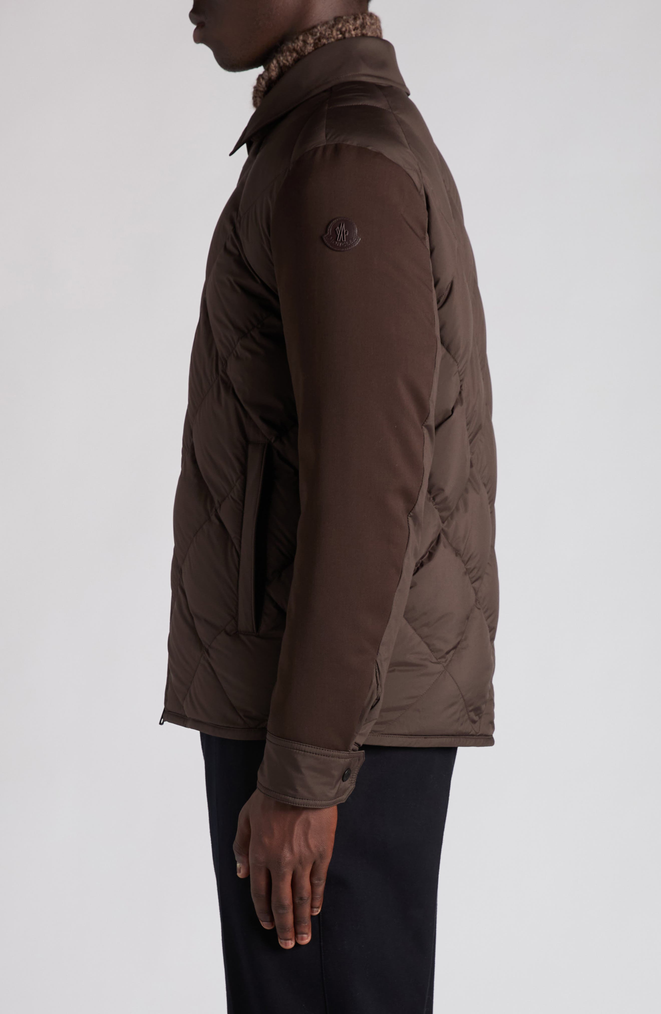 Moncler Aiguille Mixed Media Down Shirt Jacket in Brown at Nordstrom - 4