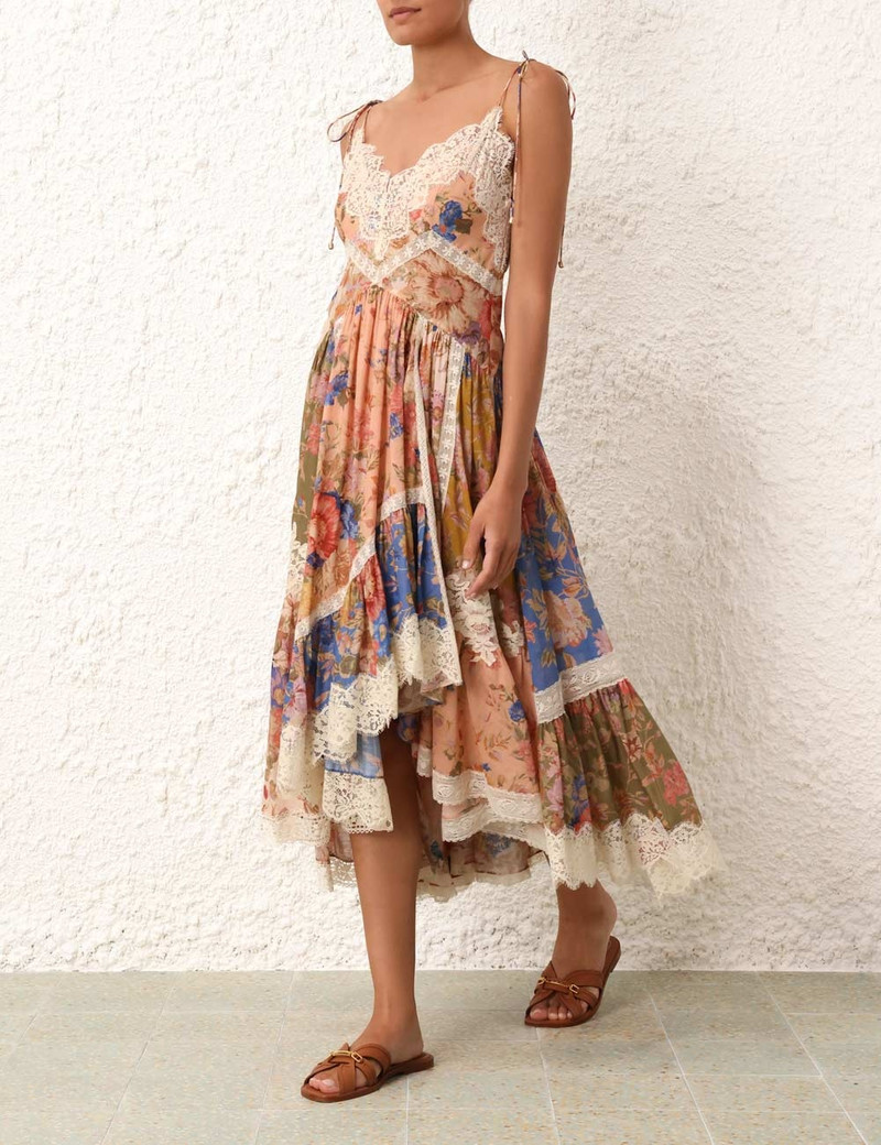 green emerald velvet dress Modern ZIMMERMANN Deadstock Pleated Floral Dress
