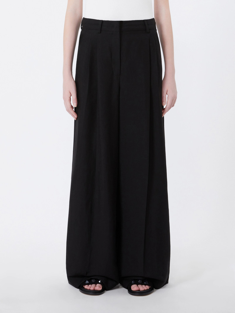VELIERO Viscose and linen wide-leg trousers - BLACK 3