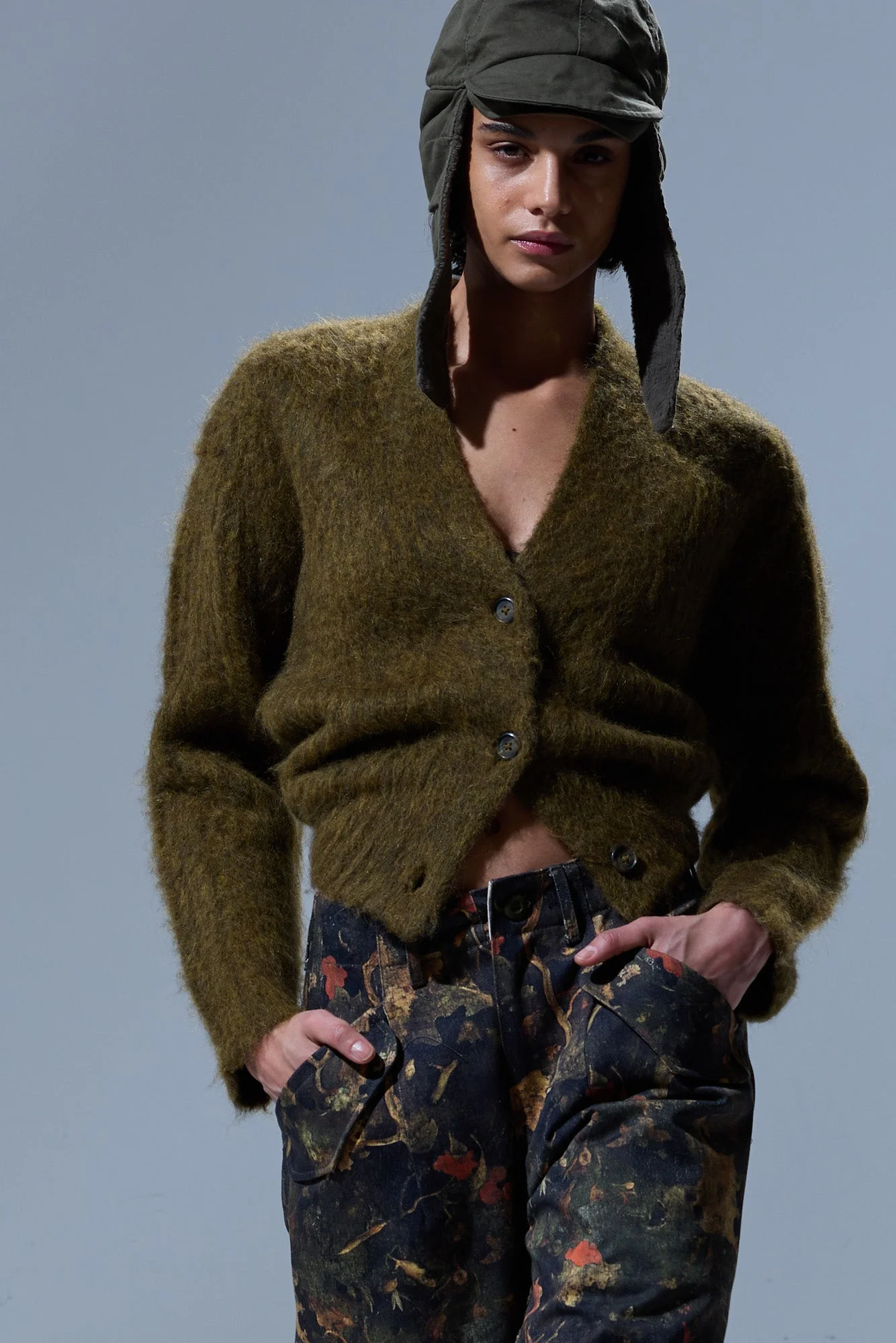 SPLIT HEM RIBBED CARDIGAN - 1