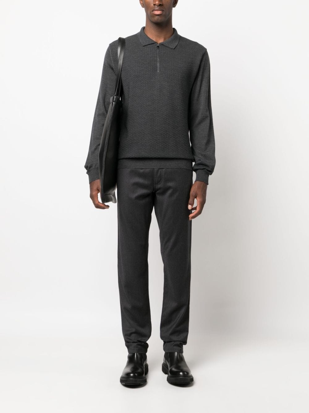logo-patch wool straight-leg trousers - 2