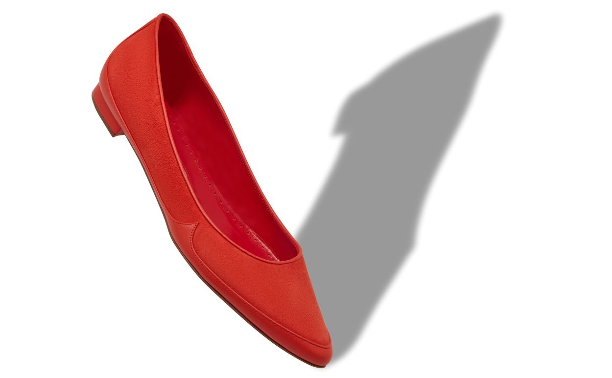 Orange Nappa Leather and Suede Flat Pumps - 2