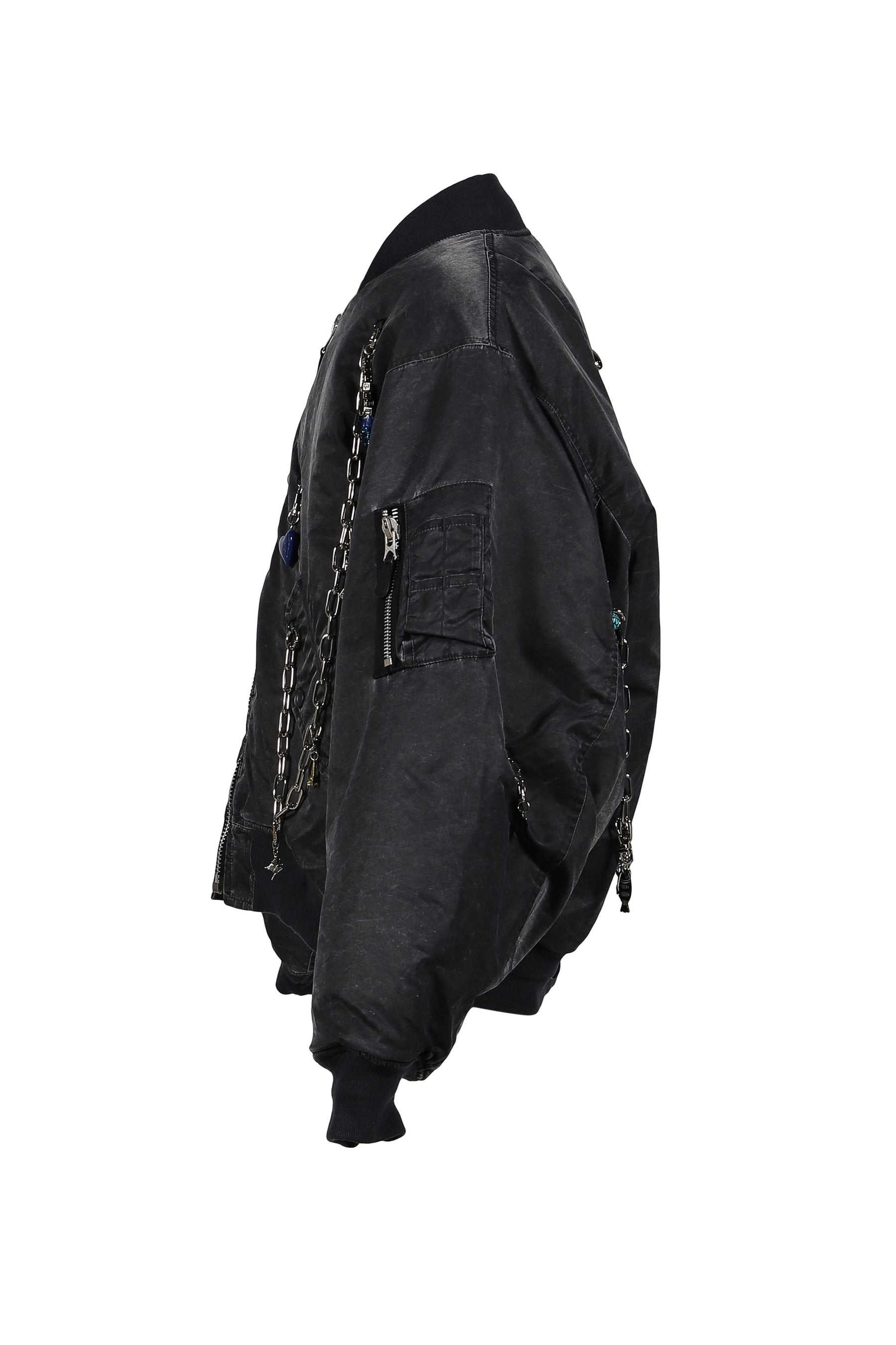 KEY CHAIN DECORATED BOMBER JACKET / GRY - 4
