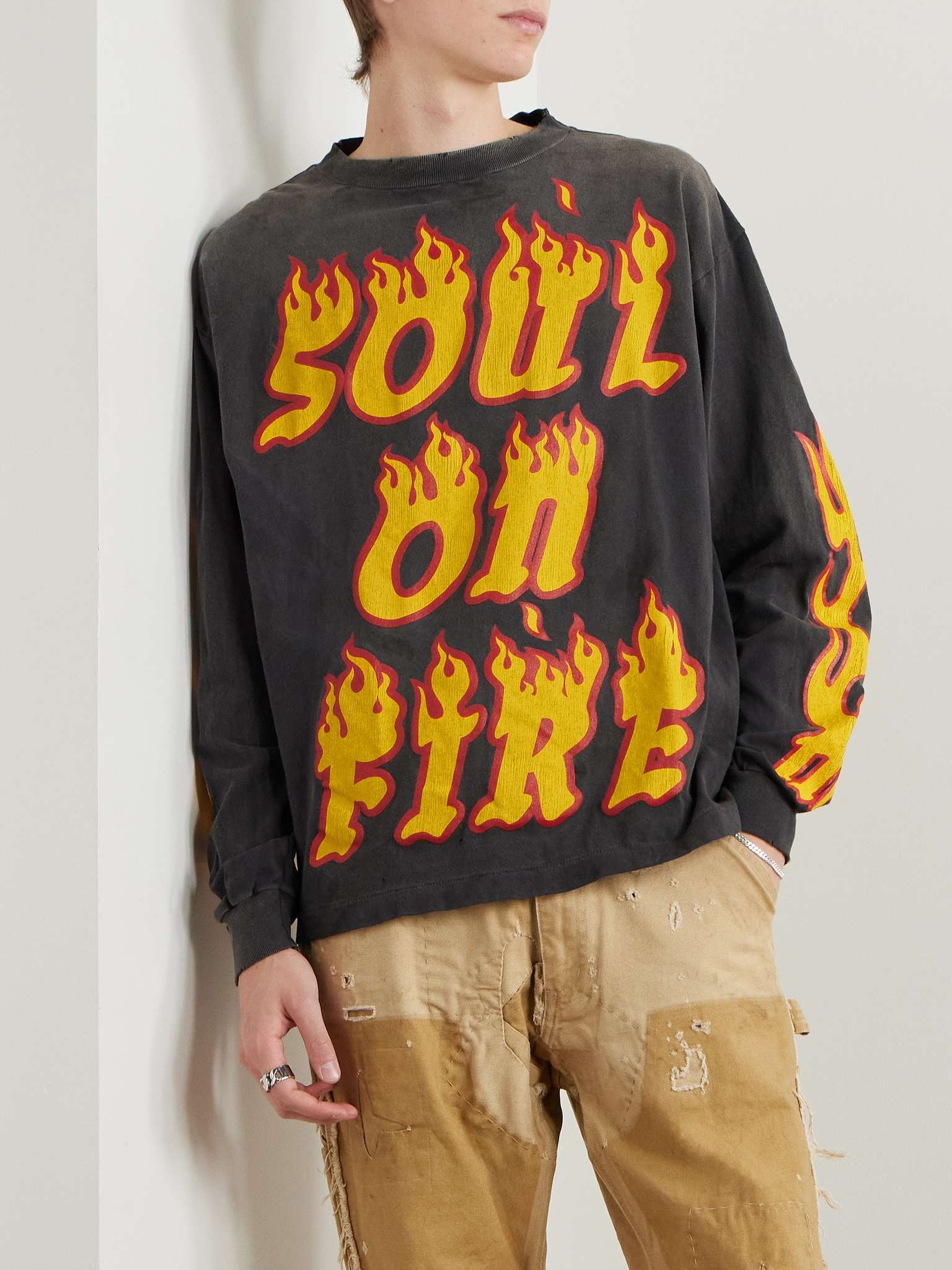 Soul On Fire Distressed Printed Cotton-Jersey T-Shirt - 3