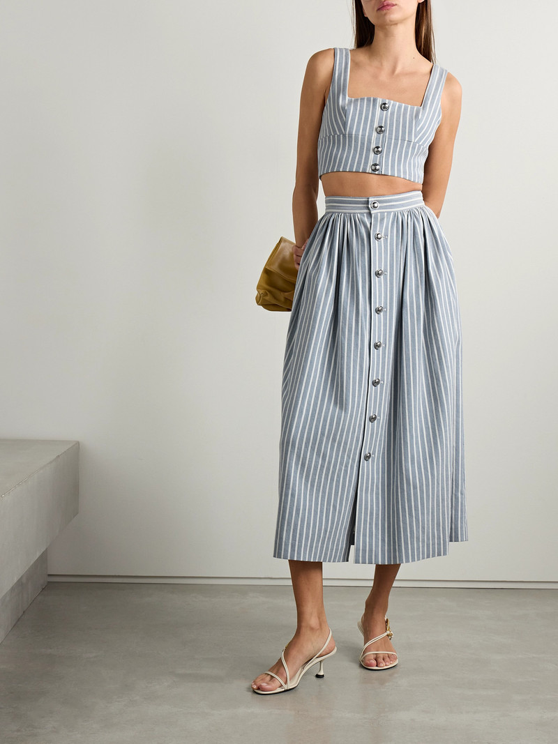 ADAM LIPPES Quinn Button-embellished Cropped Striped Denim Top outlook
