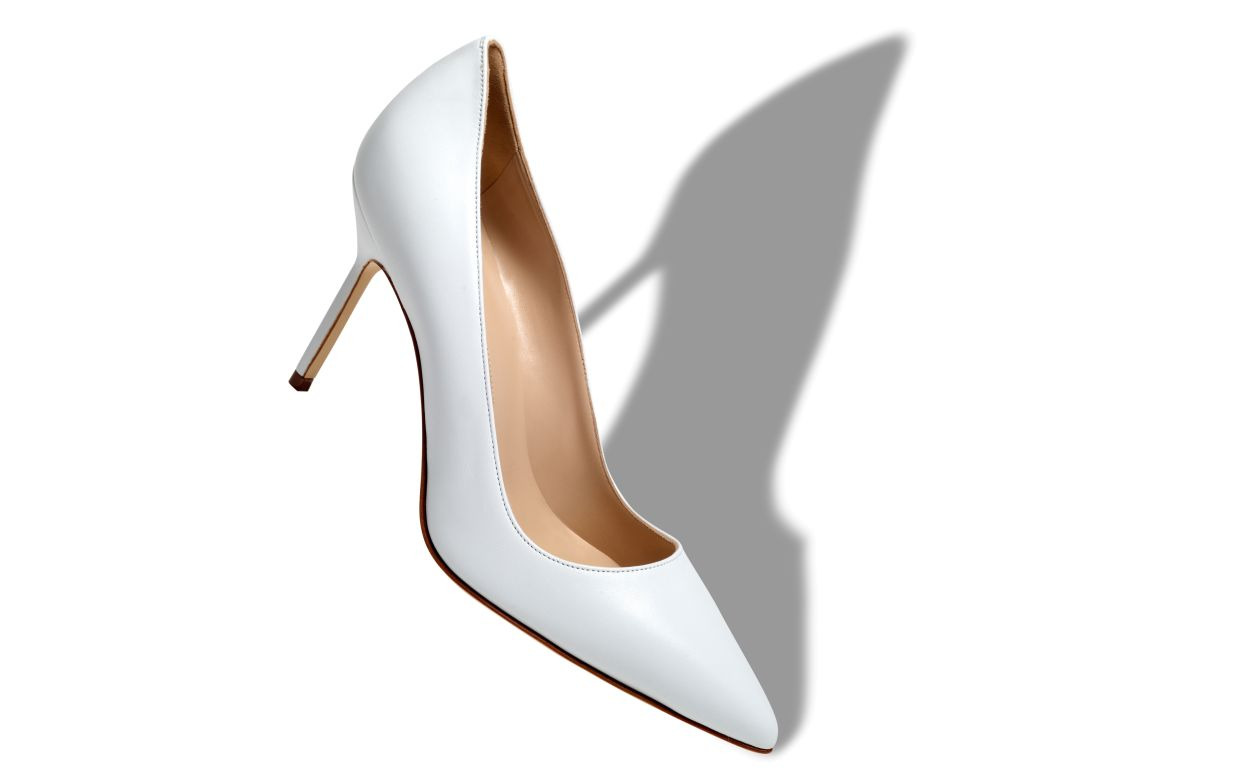 White Nappa Leather Pointed Toe Pumps - 2