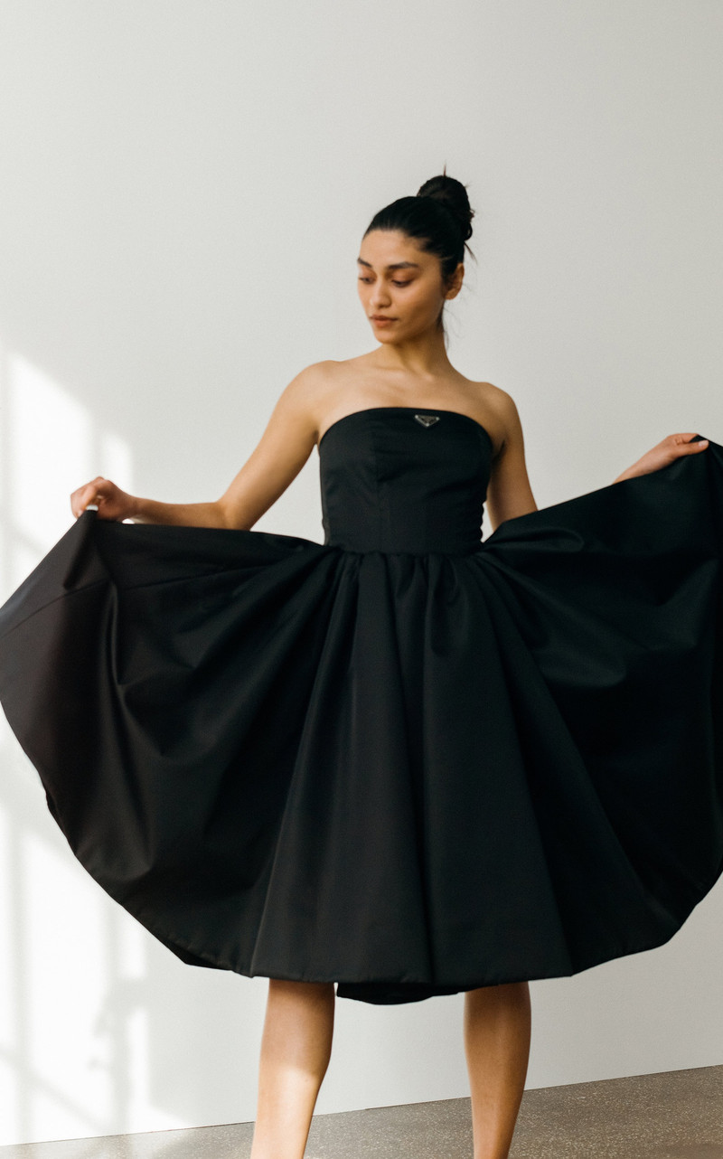 Logo-Detailed Nylon Gabardine Strapless Midi Dress black 7