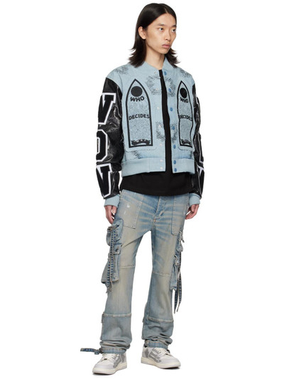 WHO DECIDES WAR SSENSE Exclusive Blue & Black Namesake Denim Bomber Jacket outlook