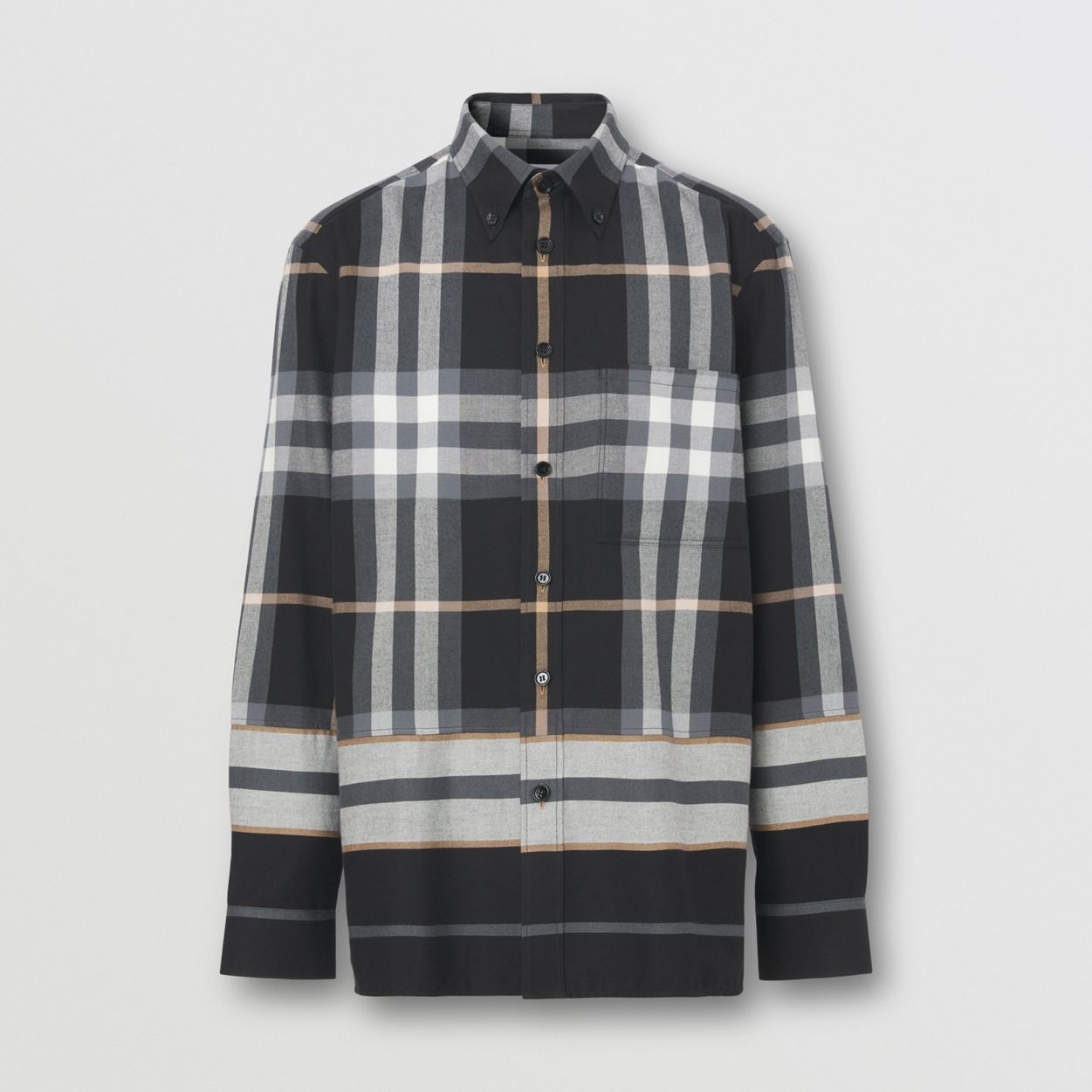 Check and Stripe Cotton Flannel Shirt - 1