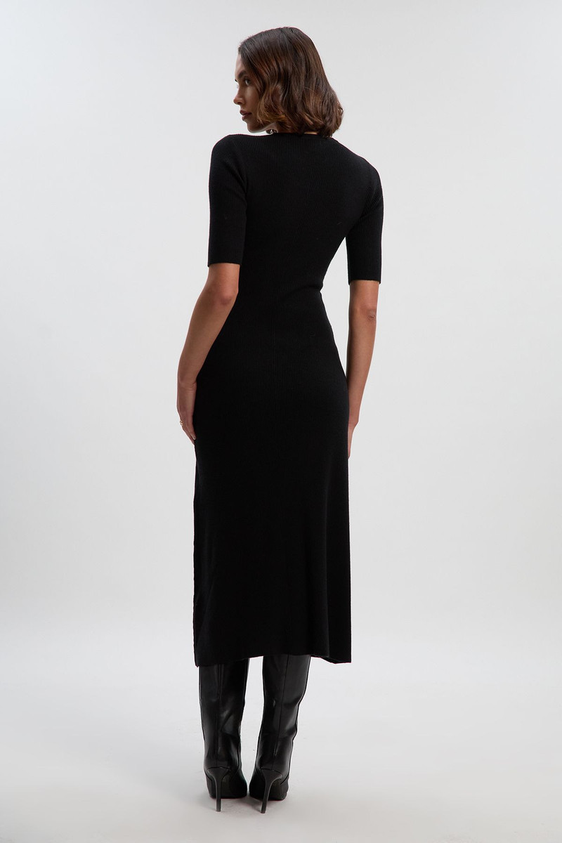 Petite Viscose Blend Cut Out Trim Detail Knit Midi Dress 5