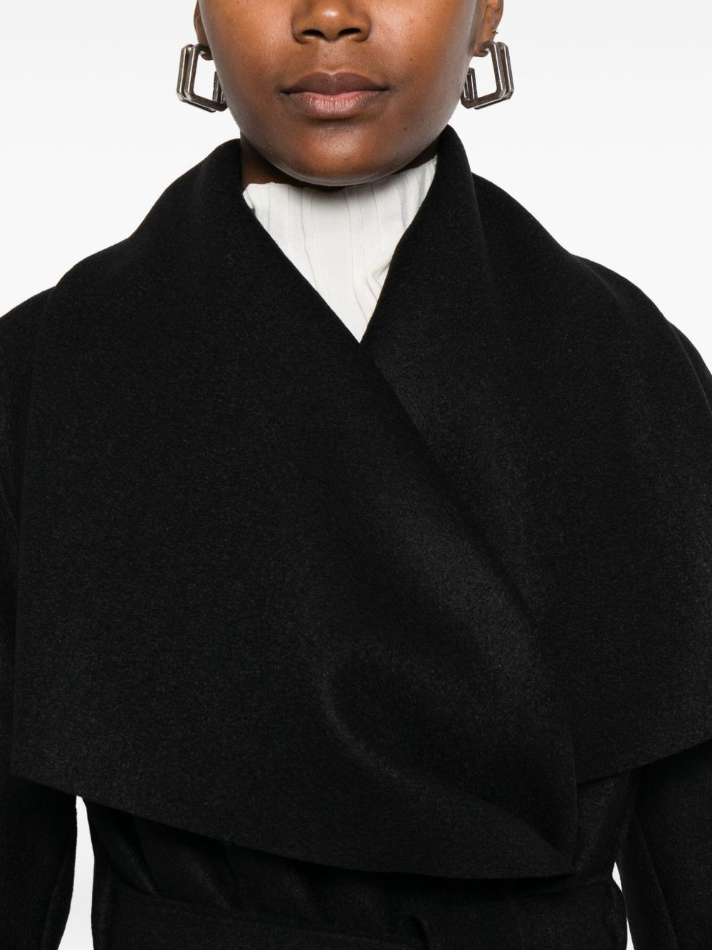 wrap-front belted coat - 5