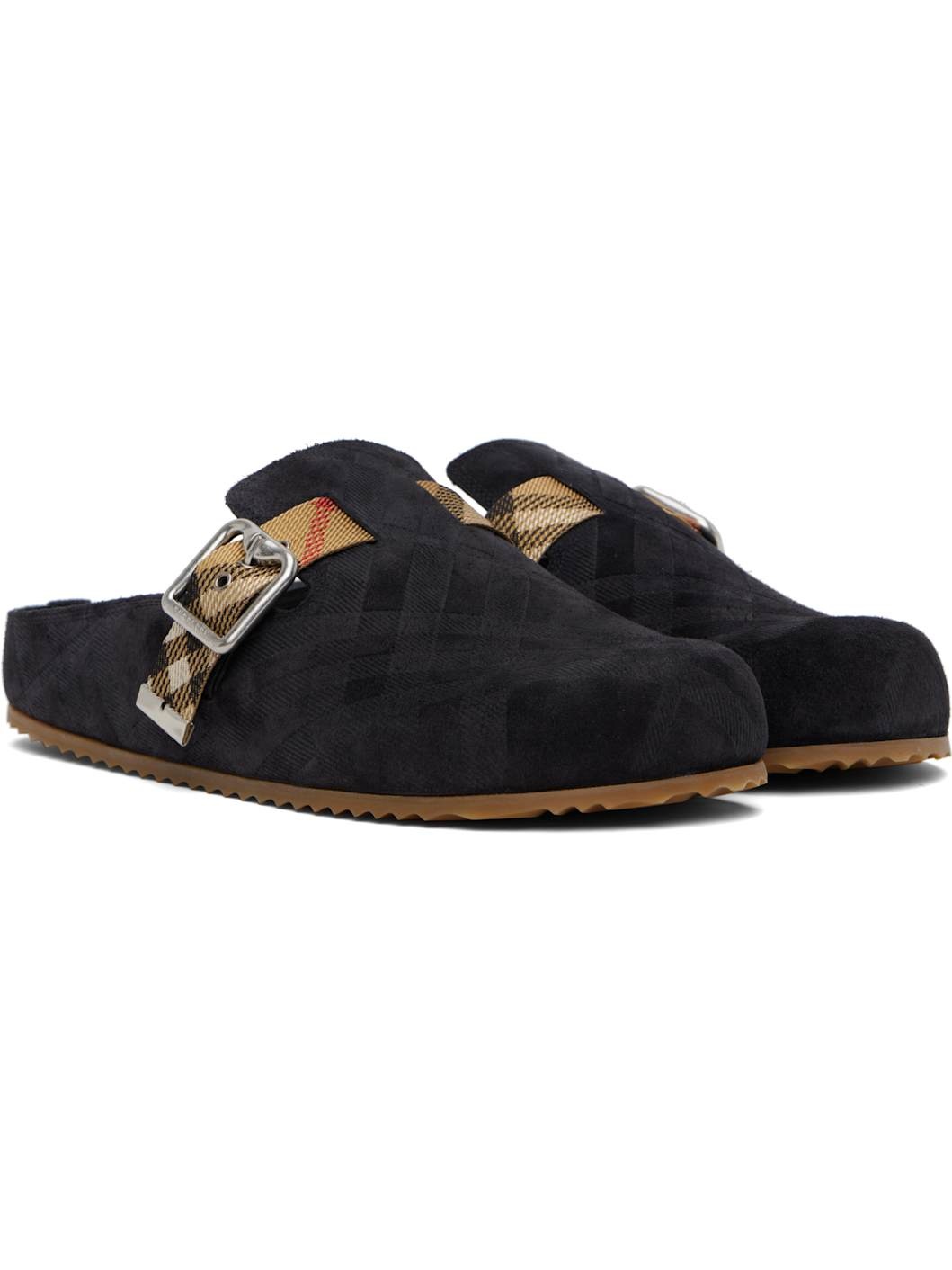 Black Check Suede Urchin Clogs - 4