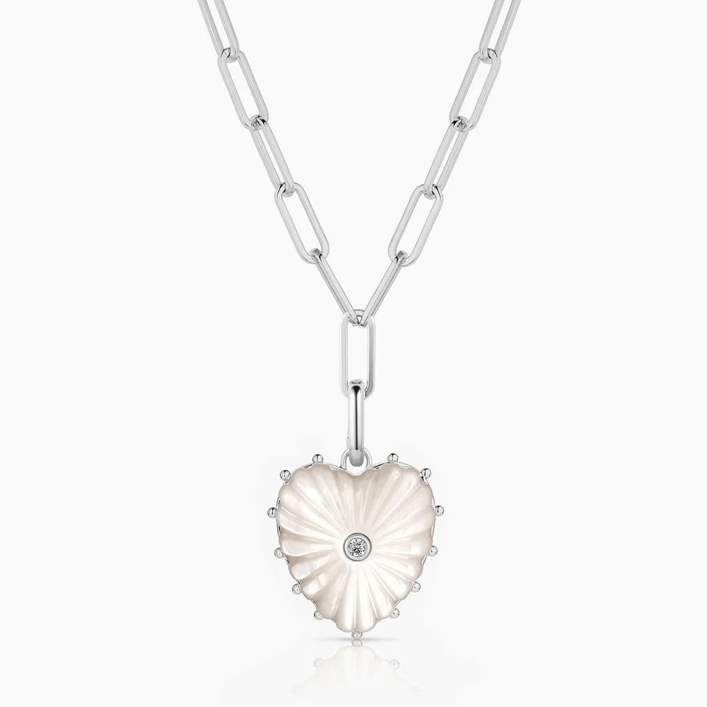 Malene Silver Mother Of Pearl Heart Clip Necklace - 1