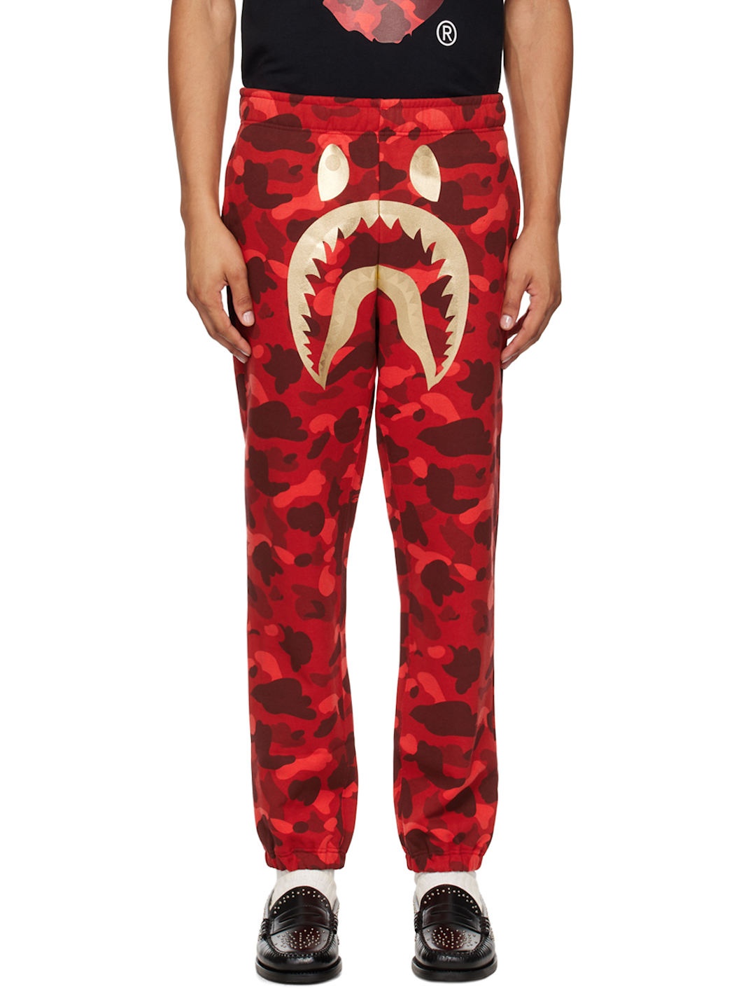 Red Color Camo Shark Sweatpants - 1