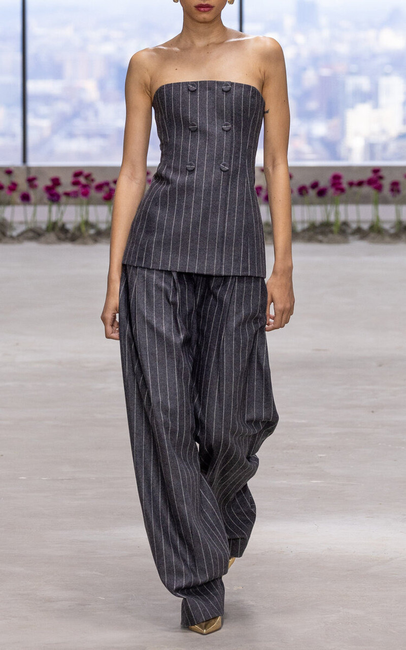 CAROLINA HERRERA Mid-Rise Wool-Blend Wide-Leg Pants grey outlook