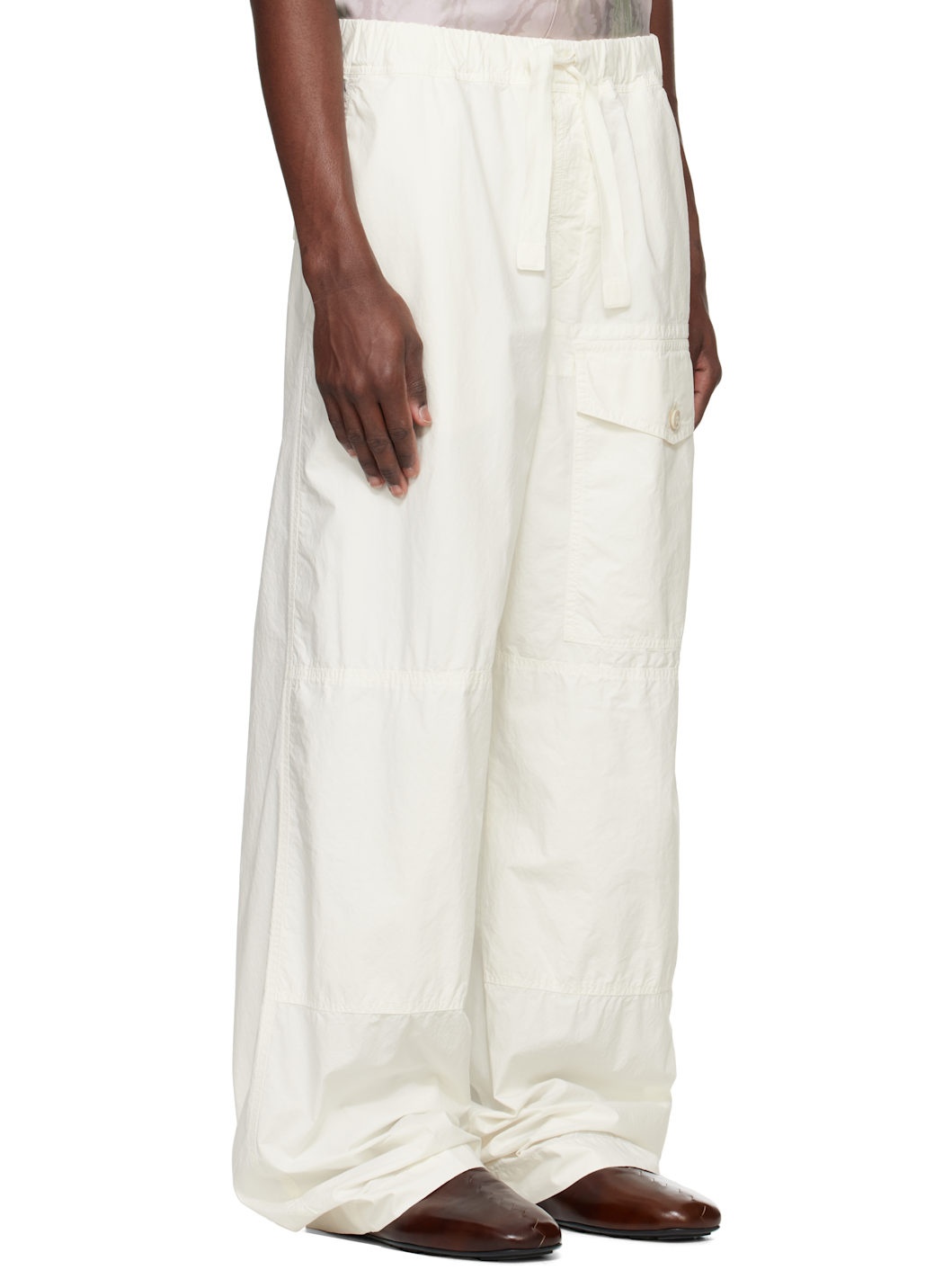 White Cotton Drawstring Cargo Pants - 2