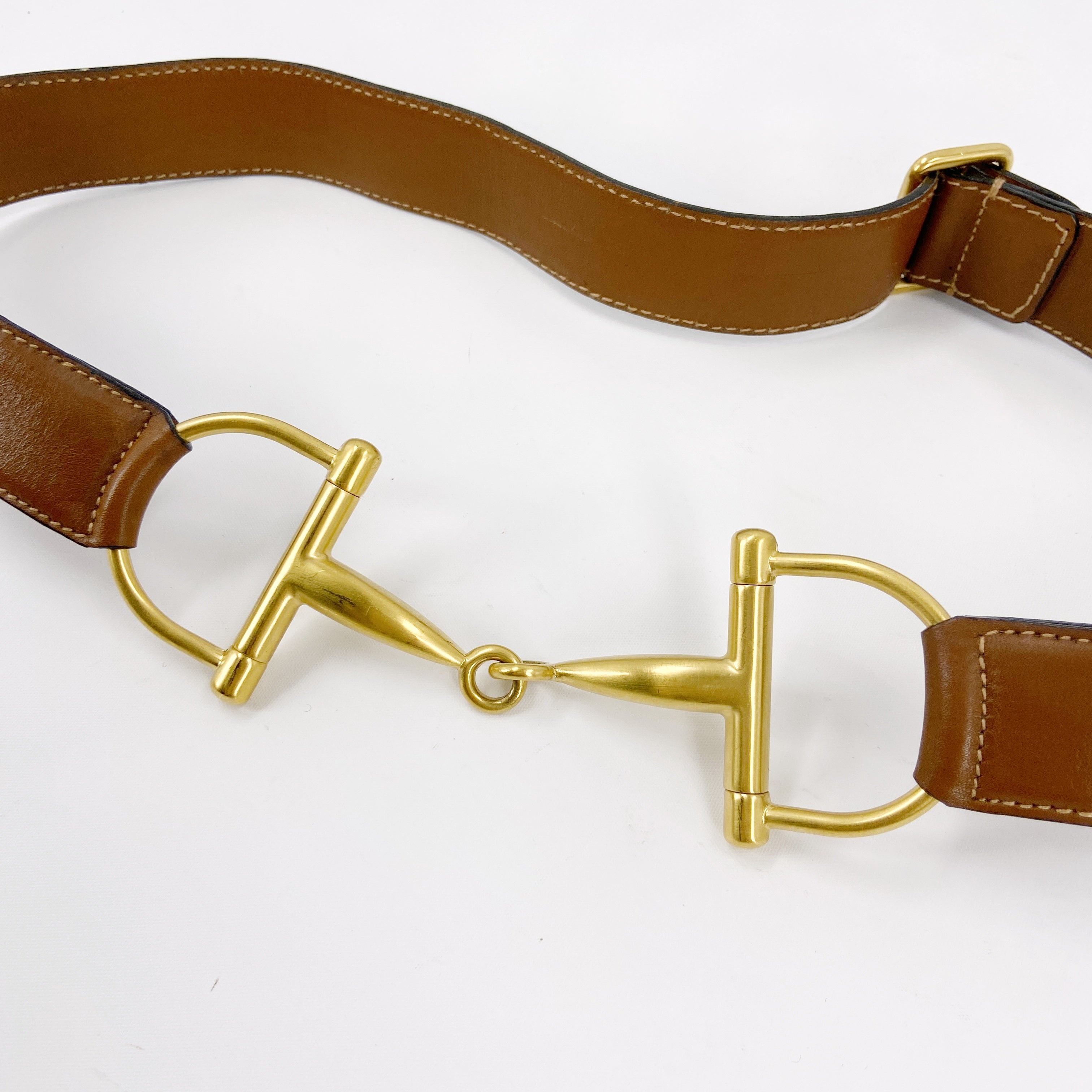 Gucci Fall 1995 Tom Ford Gold Horsebit Brown Leather Belt 30 - 9