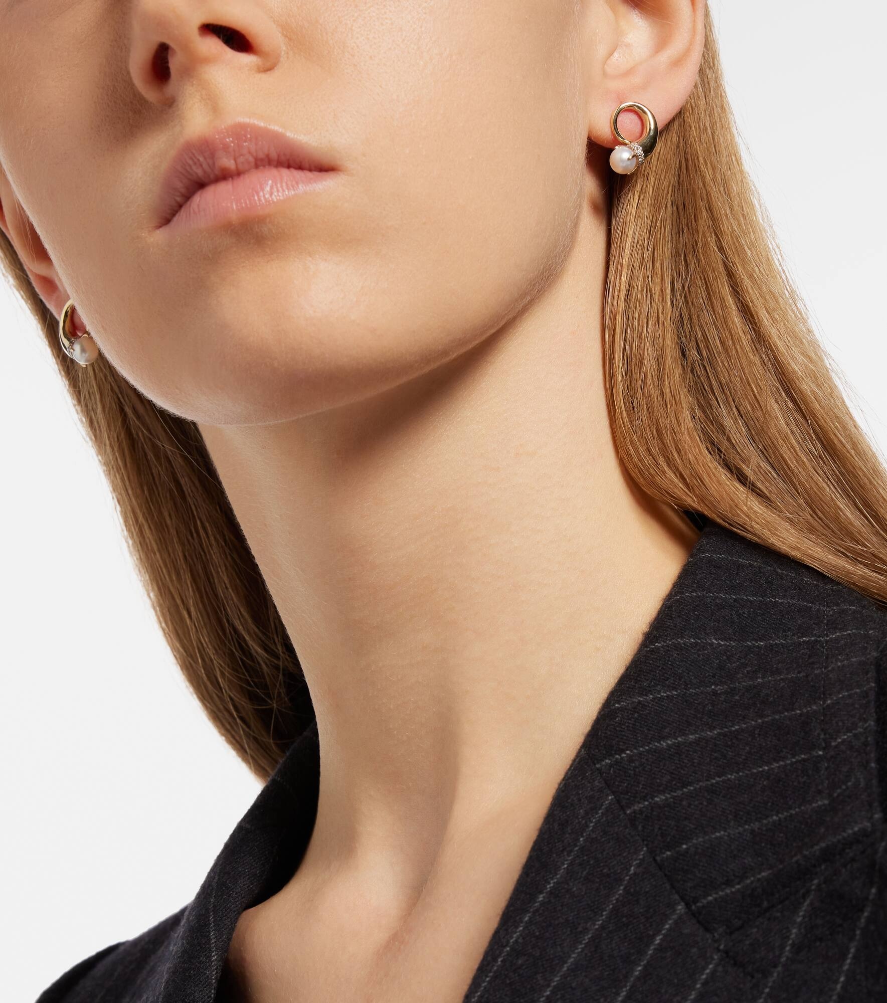 14kt gold earrings with diamonds and pearls - 5