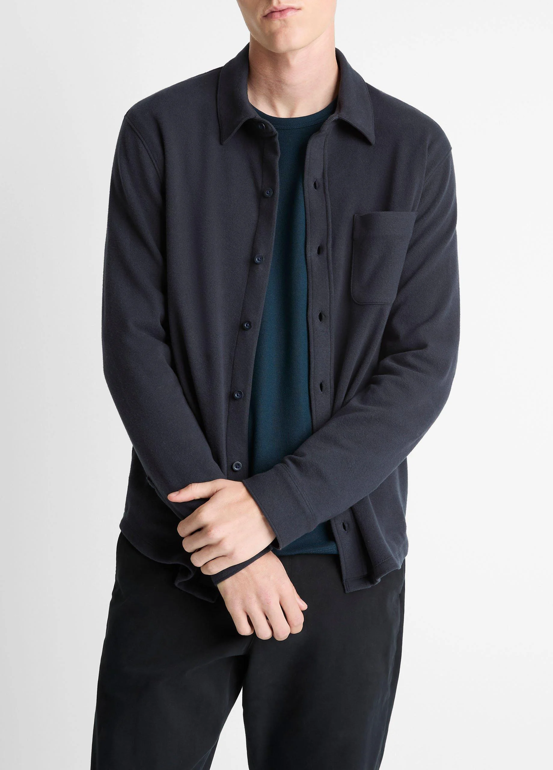 Knit Cotton-Blend Button-Front Shirt - 1