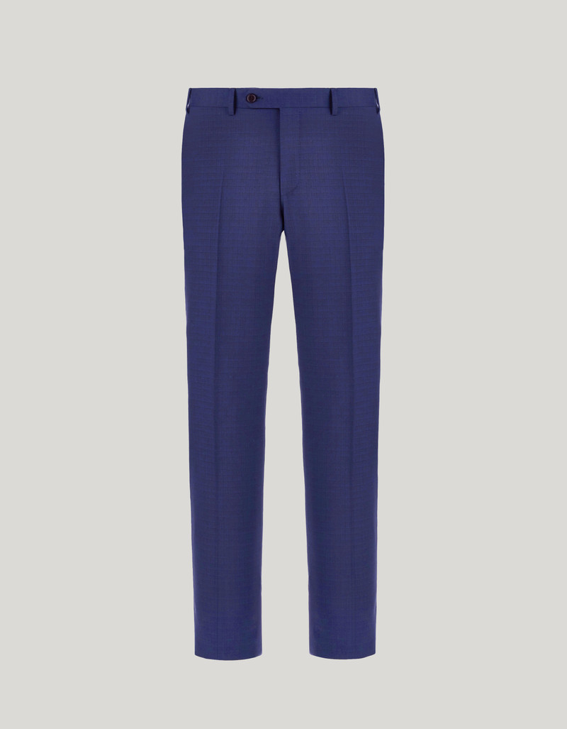 BLUE WOOL REGULAR-FIT PANTS WITH MICRO-DESIGN 1