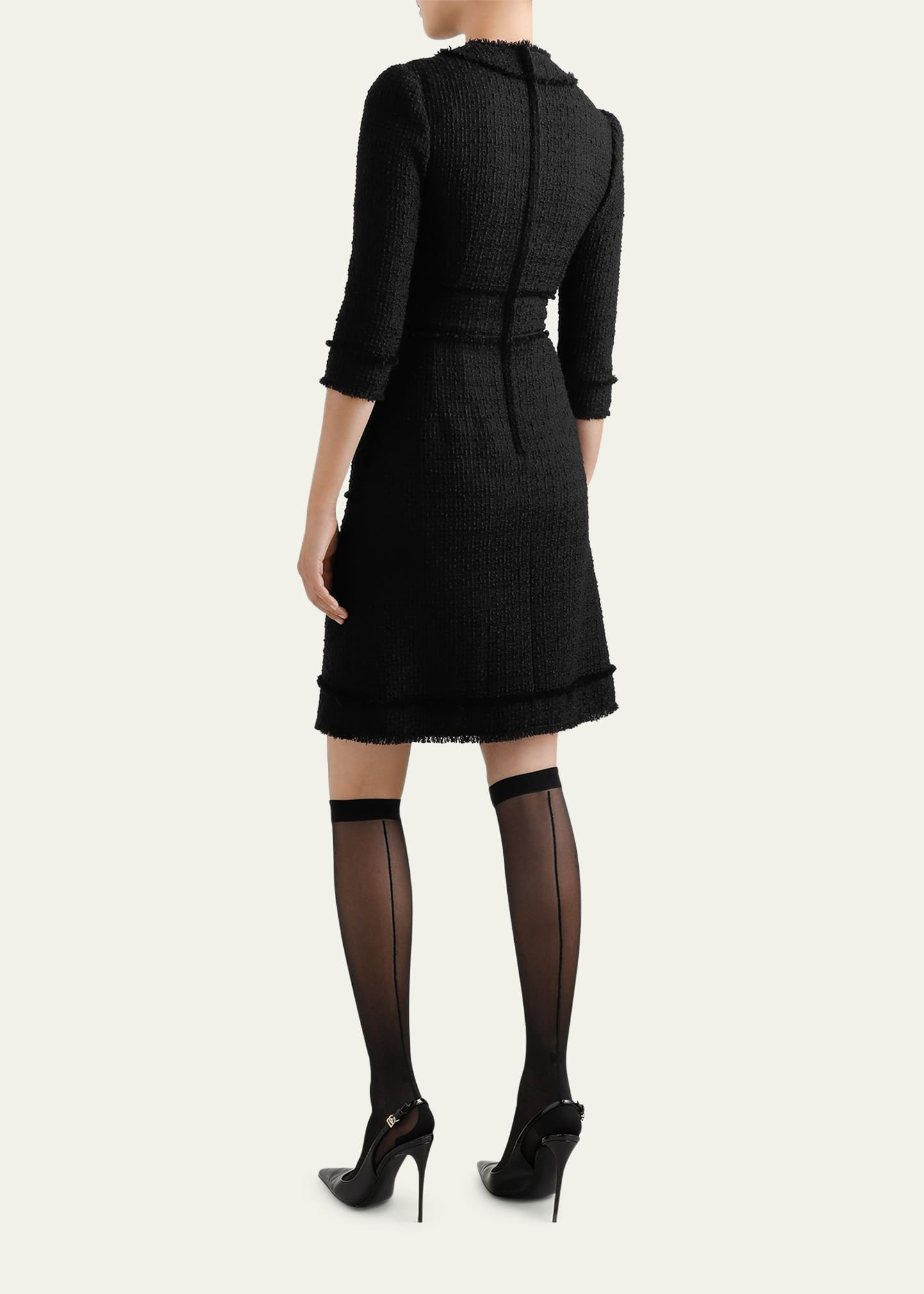 Button-Front 3/4-Sleeve Tweed Dress - 3