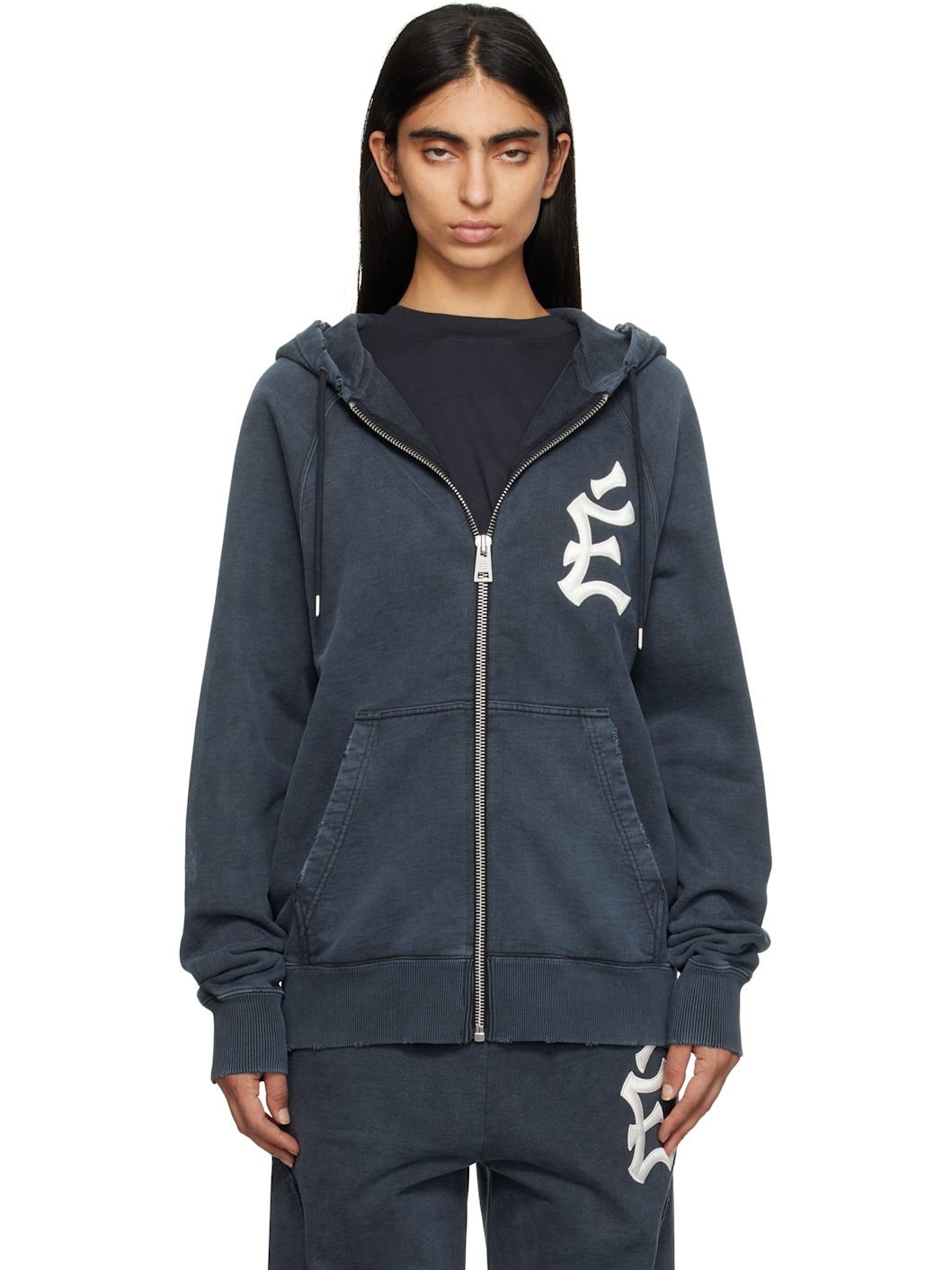 Navy 'The City' Loose Zipped Hoodie - 1