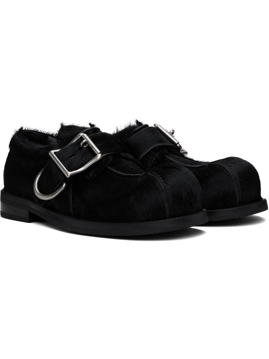 Black Bulb Toe Buckle Loafers - 4