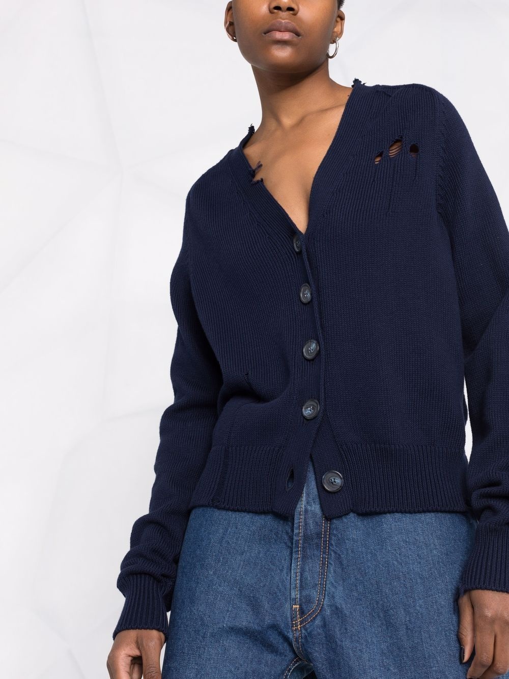 distressed-finish V-neck cardigan - 5