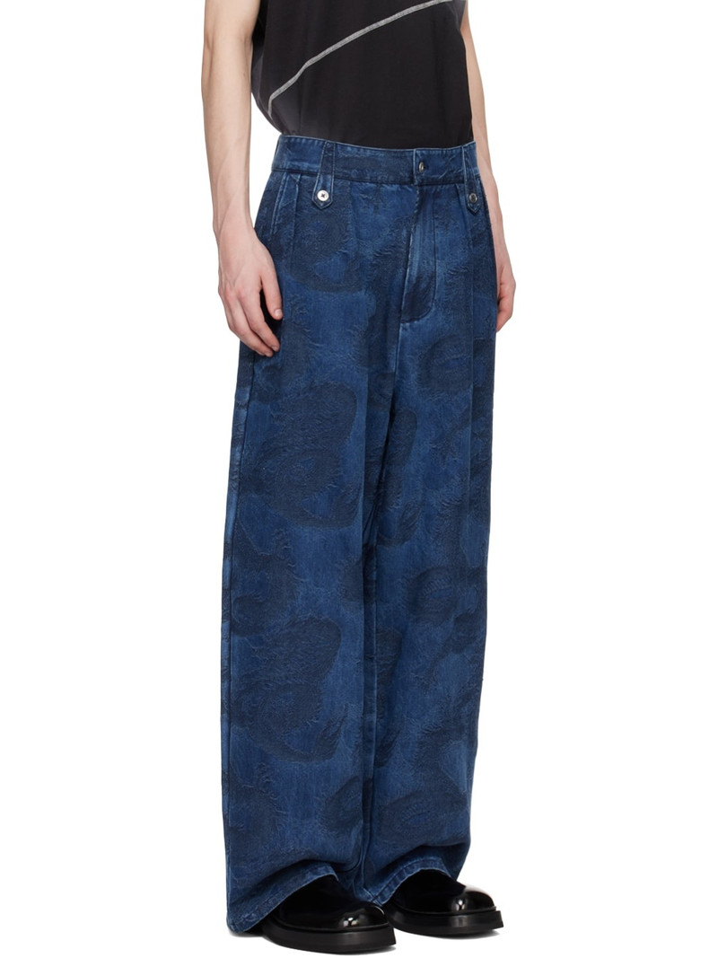 FENG CHEN WANG Blue Dragon Denim Trousers outlook