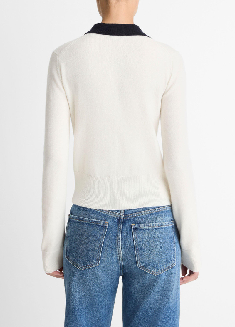 Vince Contrast-Trim Wool & Cashmere-Blend Collared Cardigan outlook