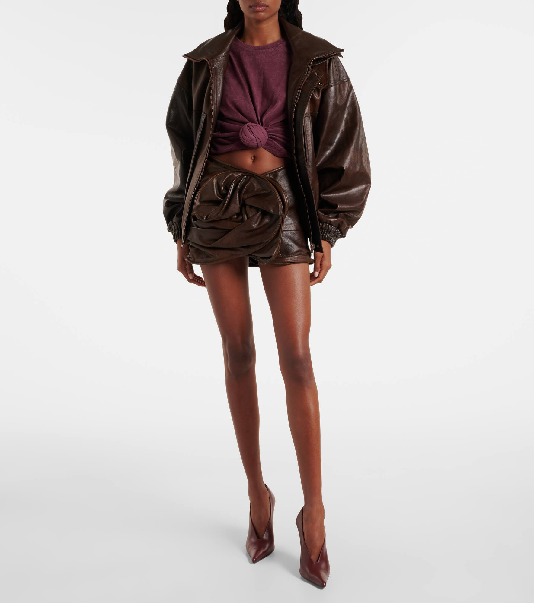 Gathered leather miniskirt - 2
