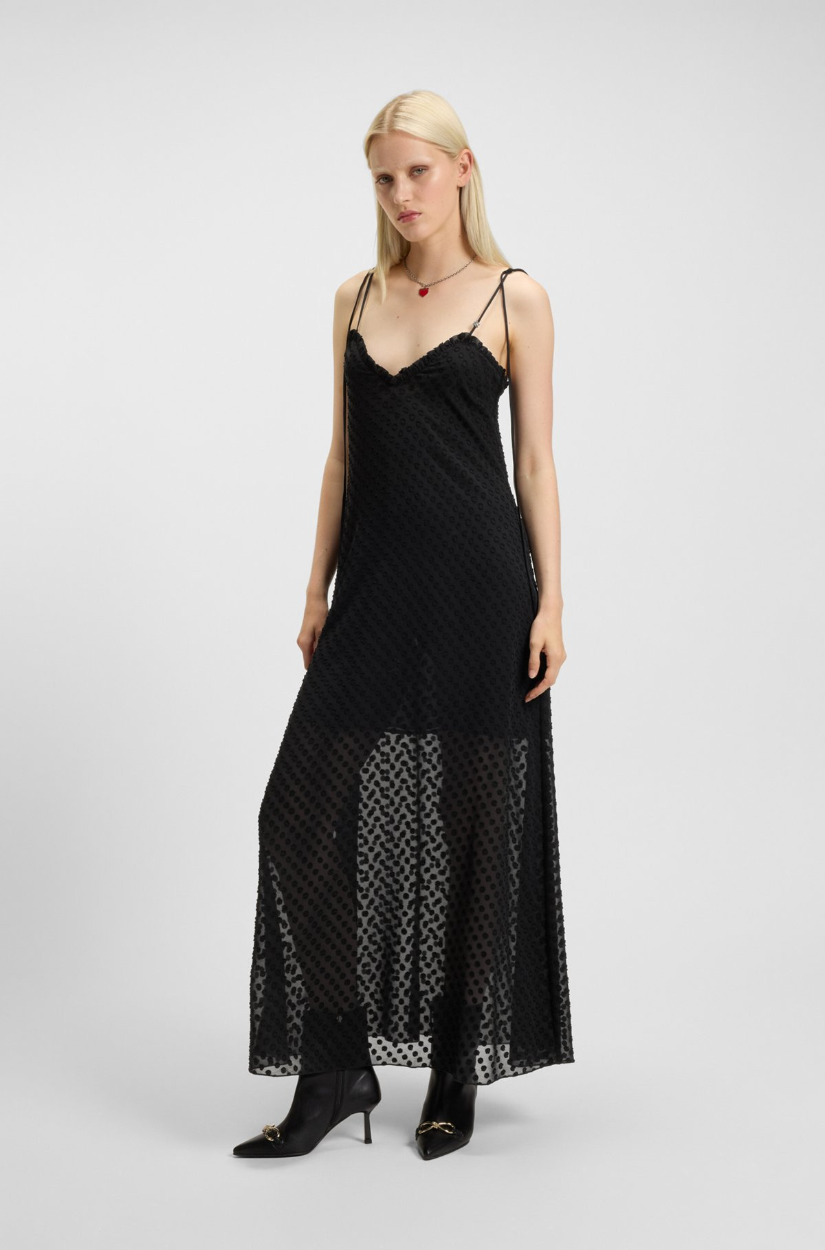 SPAGHETTI-STRAP DRESS WITH DEVORÉ DOT PATTERN - 3