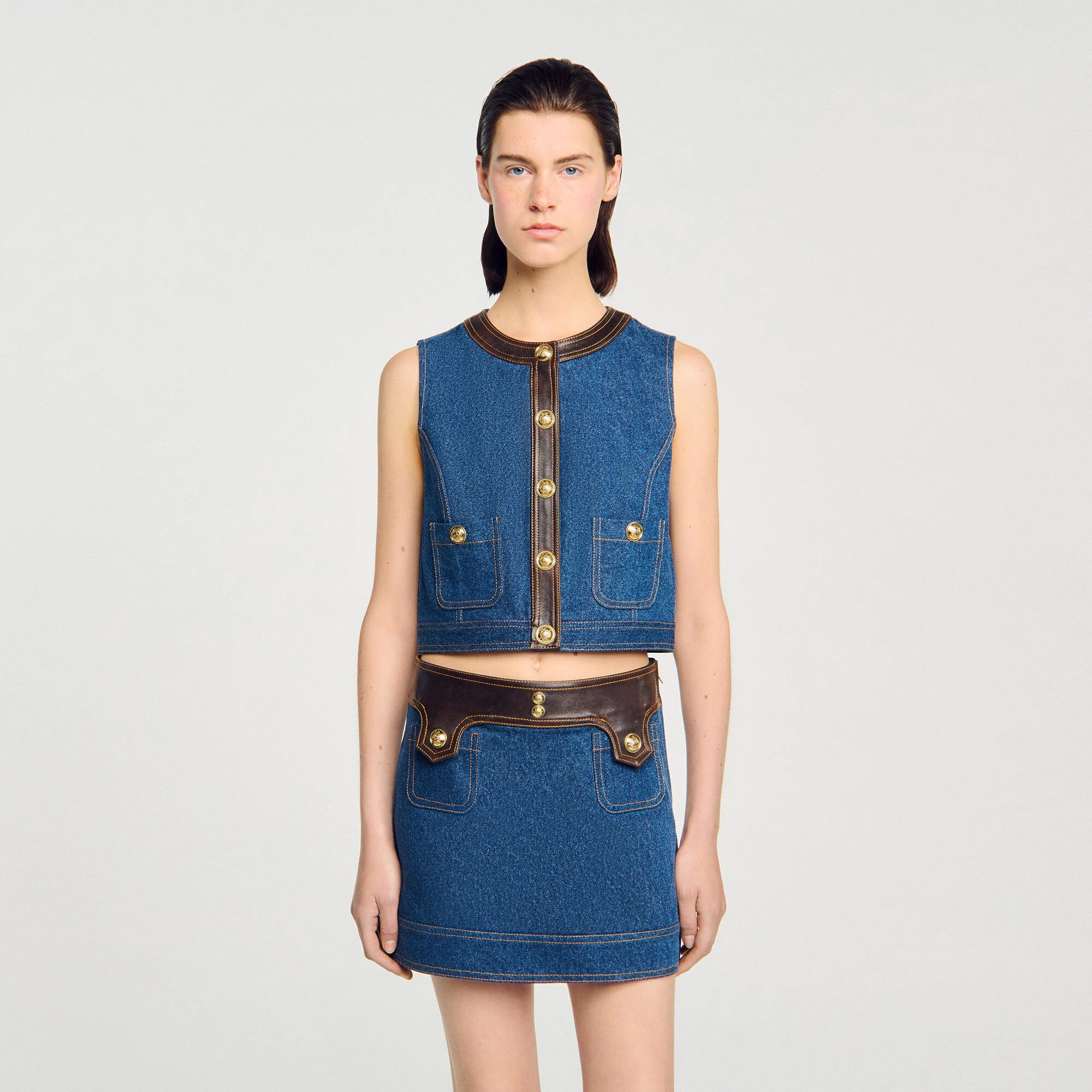 DENIM AND LEATHER TOP - 4