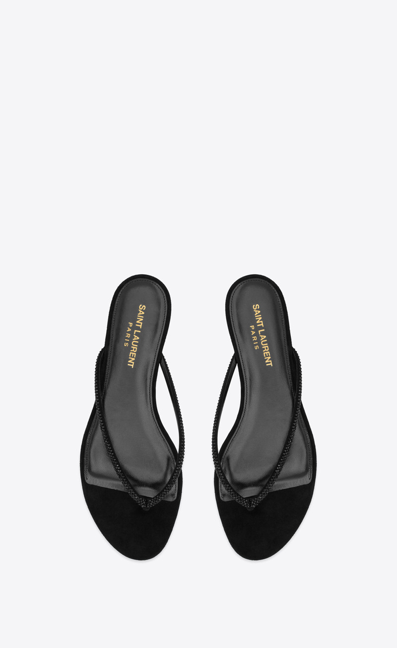 SAINT LAURENT joni flat sandals in suede and rhinestones outlook