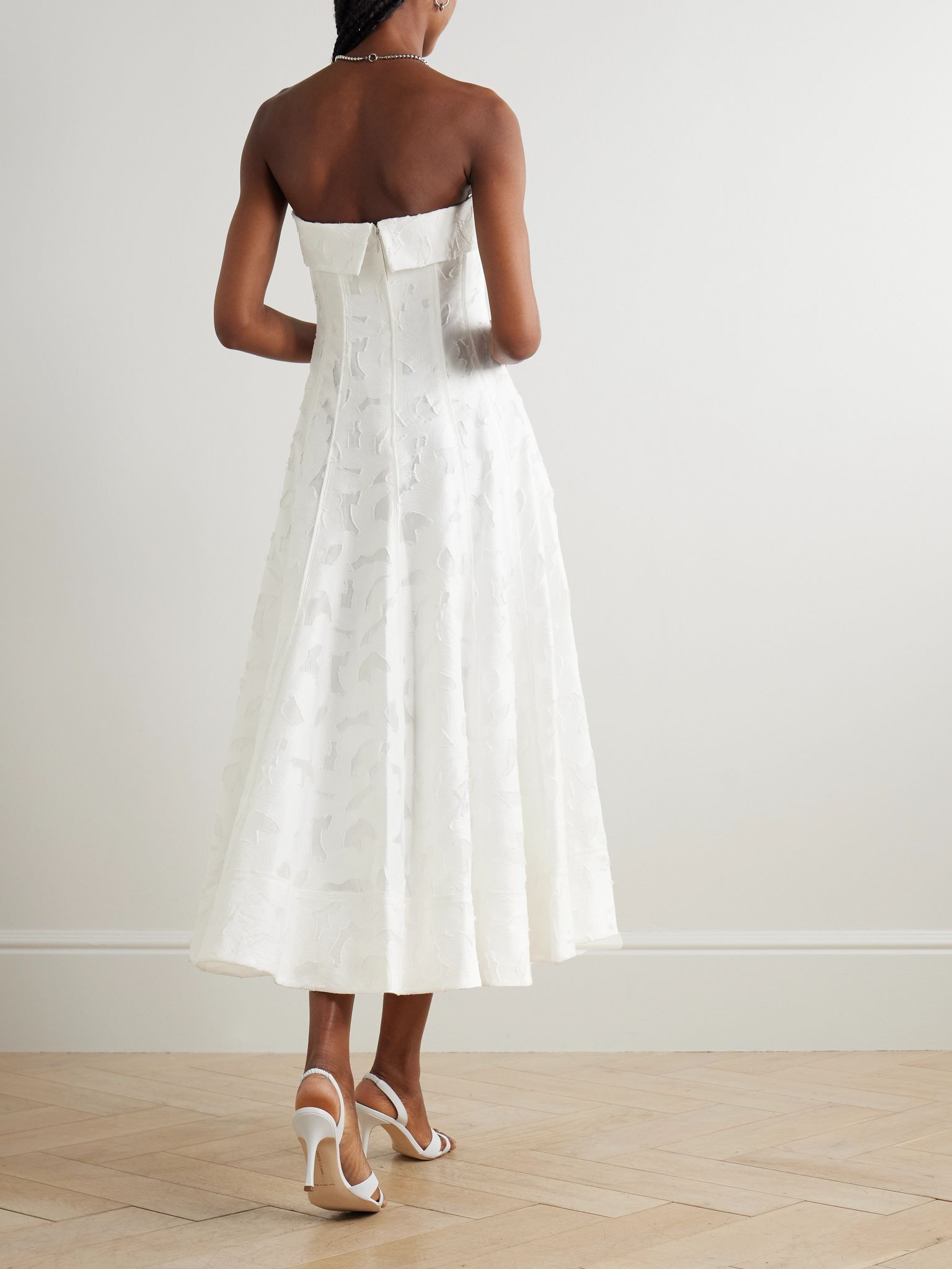 Imogen strapless fil coupé jacquard midi dress White - 3
