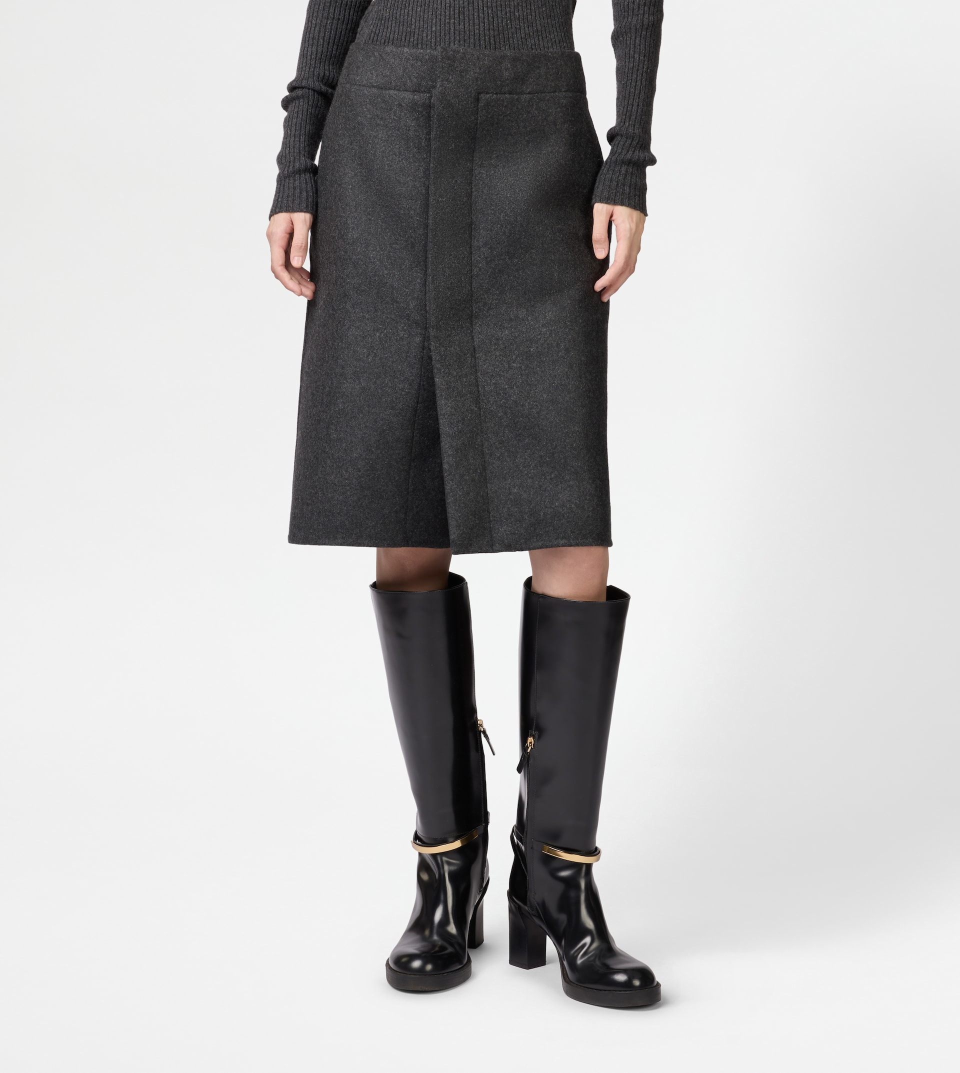 SKIRT IN DOUBLE CASHMERE - GREY - 3