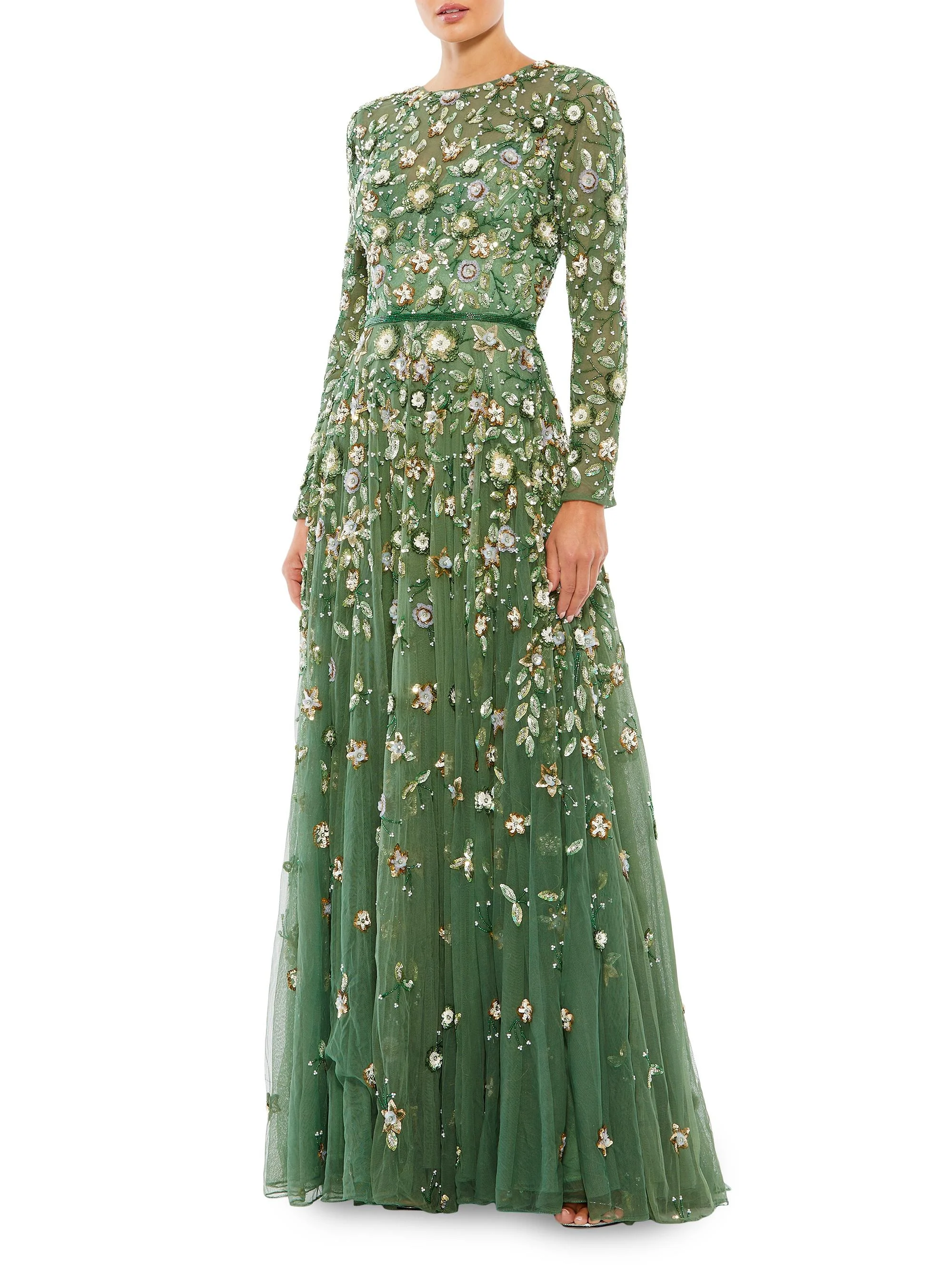 Women's Floral A-Line Gown - Sage - 1