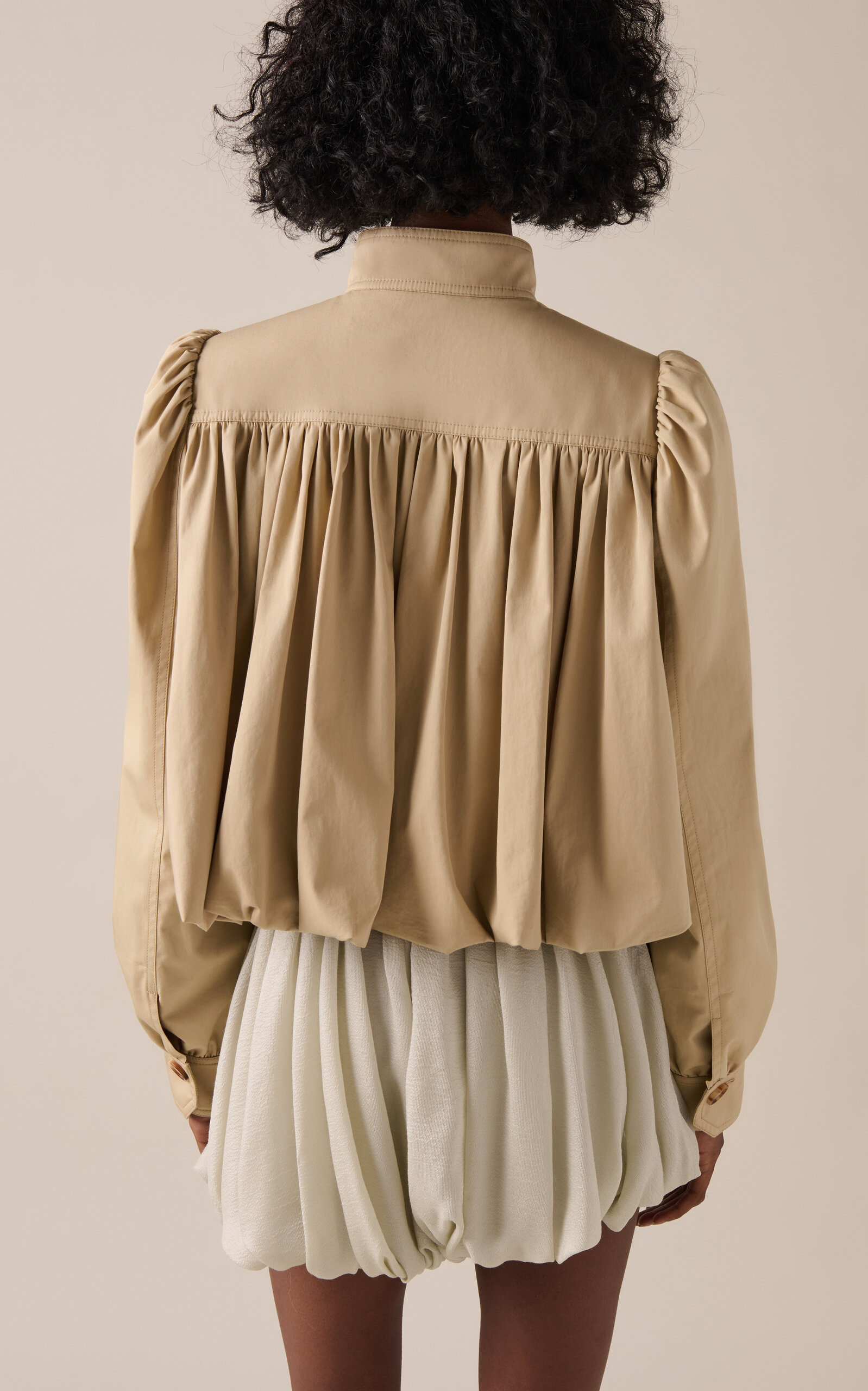 Puff-Sleeve Organic Cotton Gabardine Cropped Jacket grey - 4