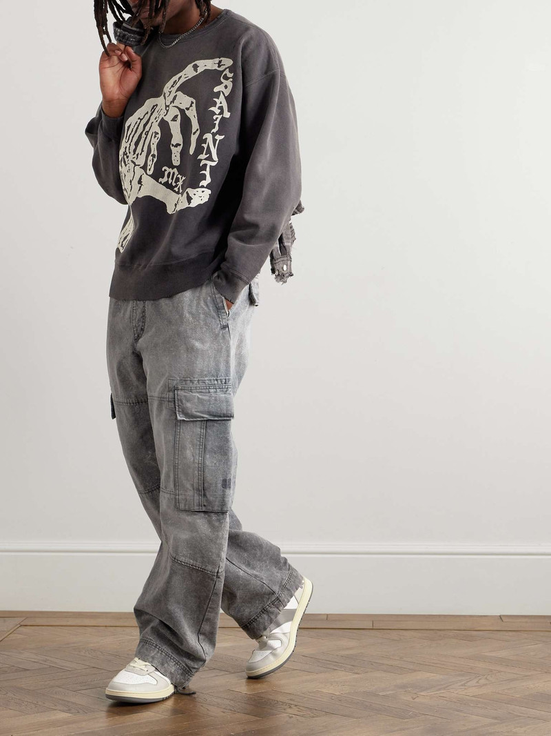 SAINT M×××××× Distressed Printed Cotton-Jersey Sweatshirt outlook