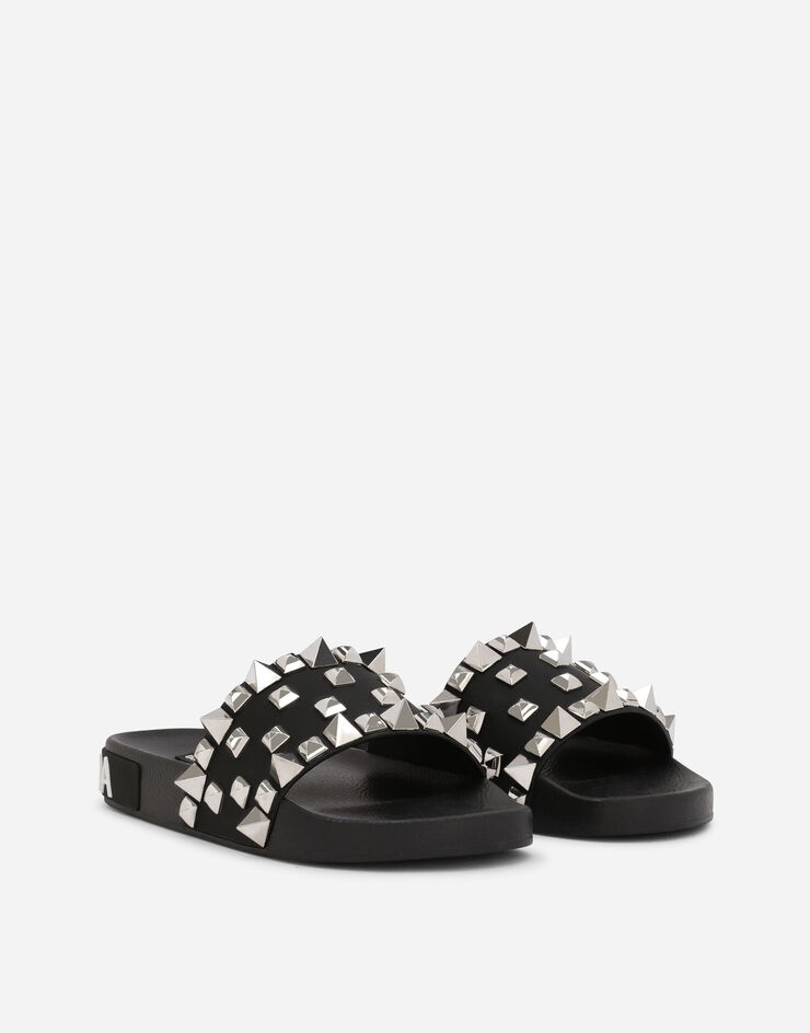 Calfskin and rubber beachwear sliders with studs - 2