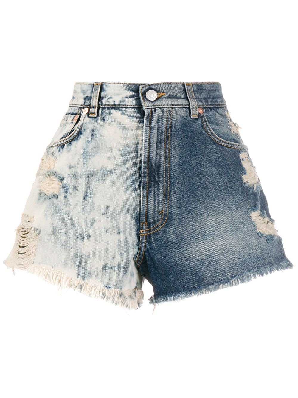 two-tone distressed denim shorts - 1