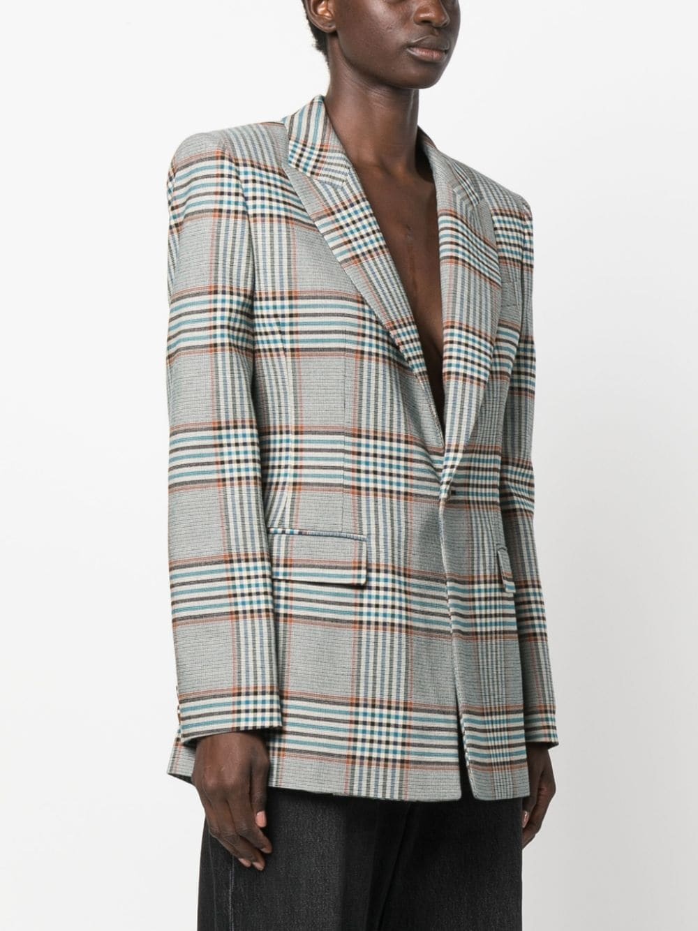 checked single-breasted blazer - 3