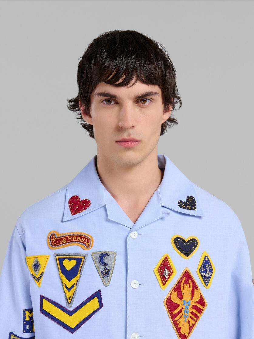 BLUE COTTON OXFORD SHIRT WITH PATCHES - 4