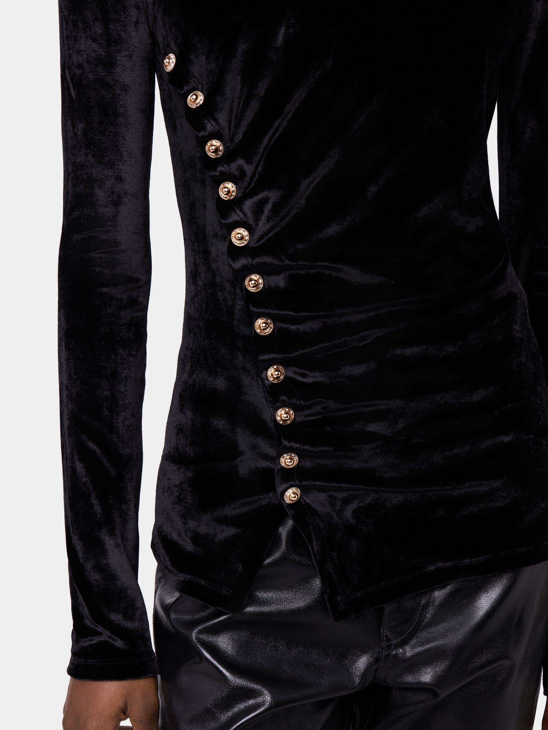 BLACK LONG-SLEEVED DRAPE TOP IN VELVET - 6