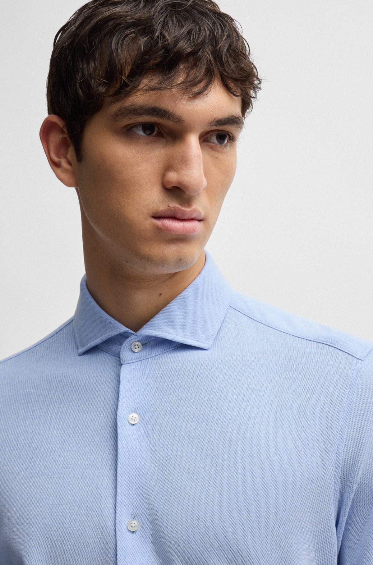 SLIM-FIT SHIRT IN COTTON-PIQUÉ JERSEY - 3