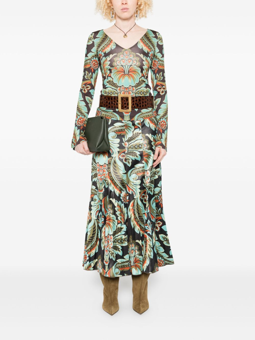 pleated floral-print skirt - 2