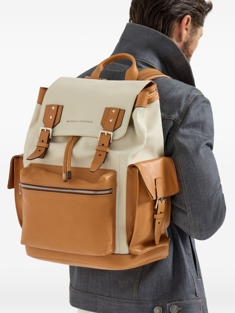 Brunello Cucinelli grained leather city backpack outlook