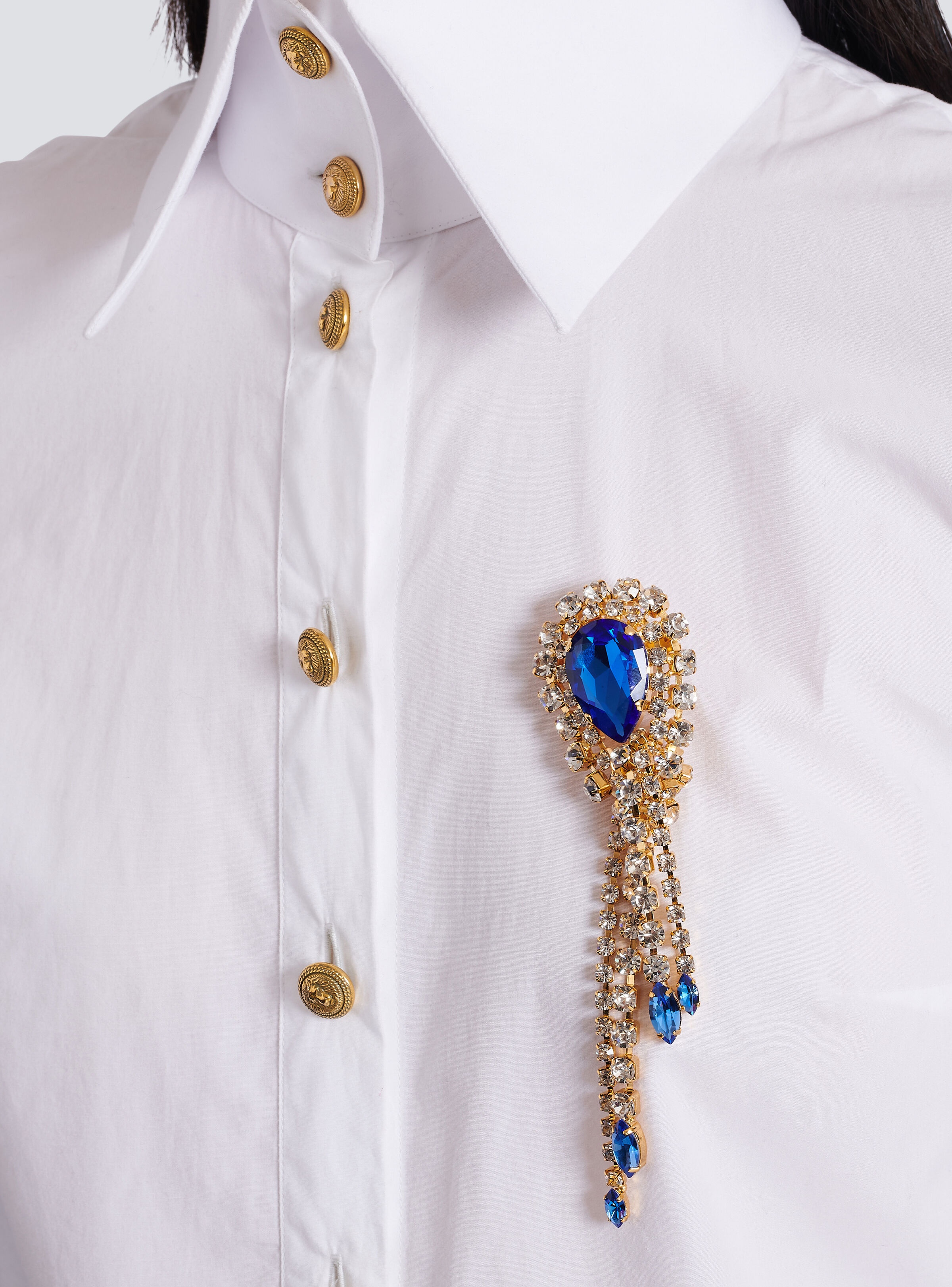 Brass and crystal pendant brooch - 3