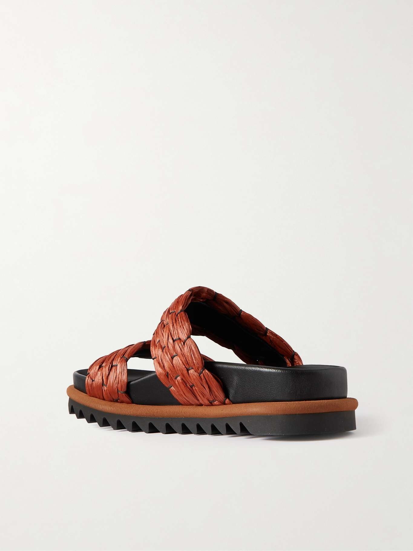 Leather-trimmed raffia sandals - 3