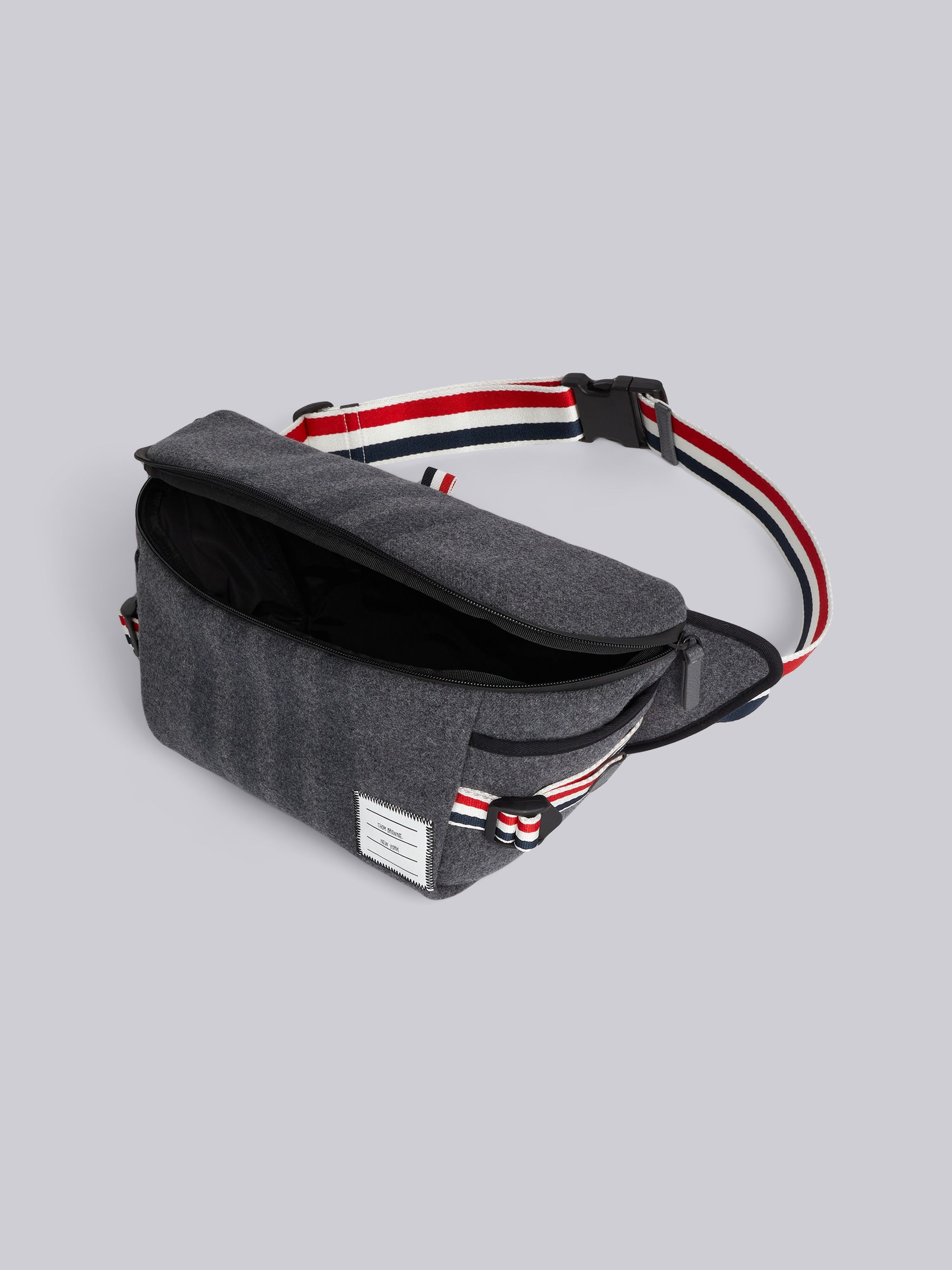 Medium Grey Double Face Melton 4-Bar Oversized Bum Bag - 5